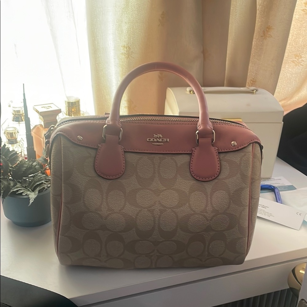 Coach Tan and Pink Satchel with Structured Design